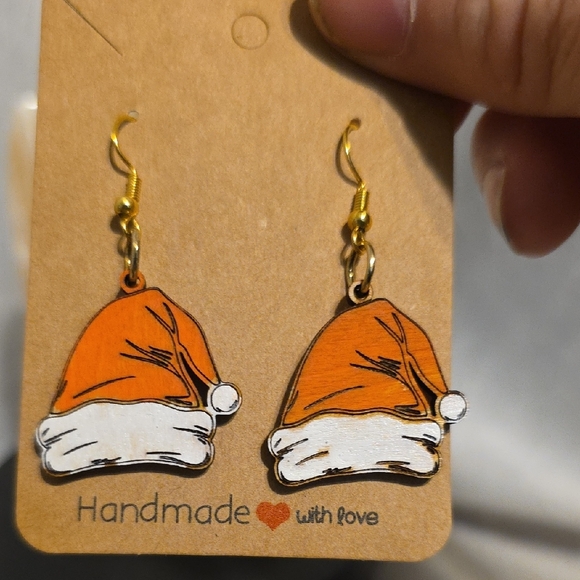Handmade Orange Santa Hat Earrings - Picture 4 of 6